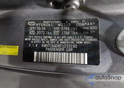 2015 Hyundai Veloster from USA, damaged, VIN KMHTC6AD8FU233193